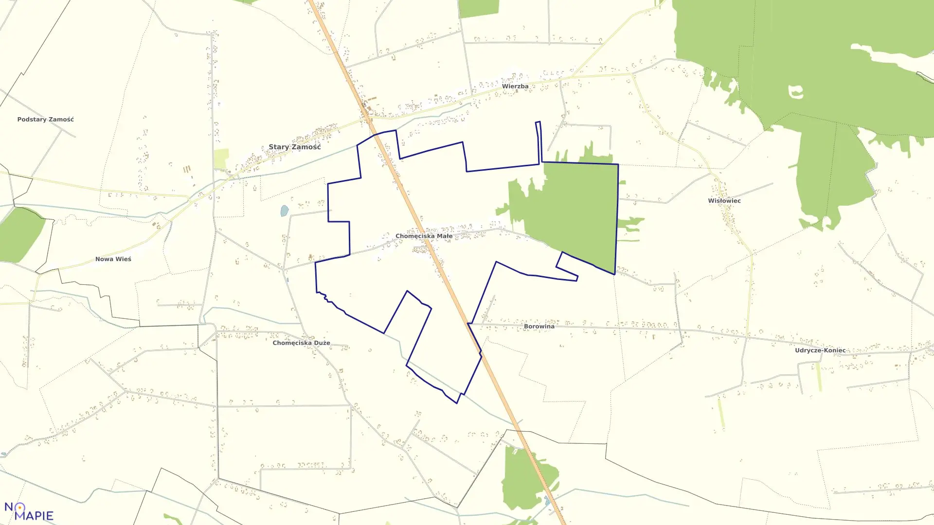 Mapa obrębu Chomęciska Małe w gminie Stary Zamość