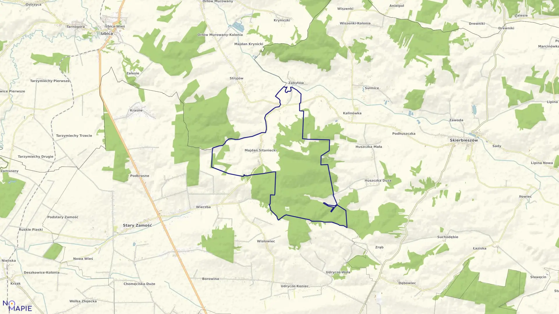 Mapa obrębu Majdan Sitaniecki w gminie Stary Zamość